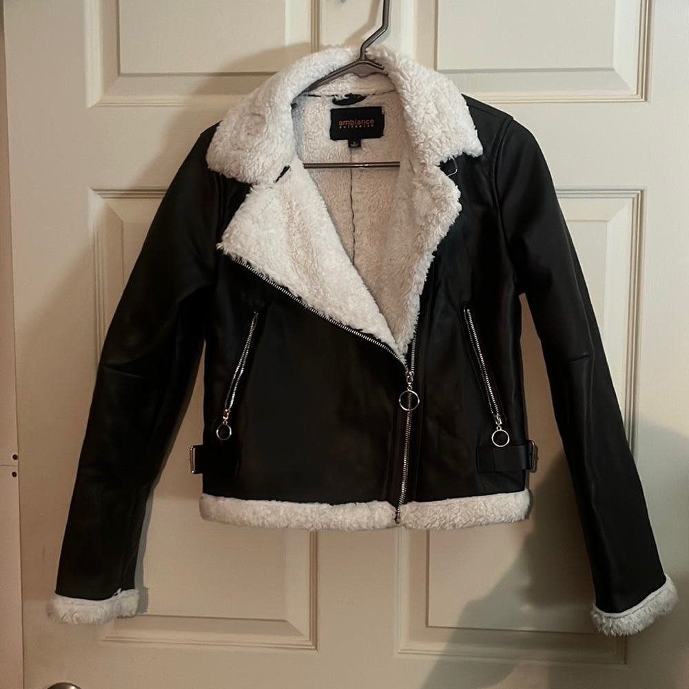 Juniors Fur - Lined BROWN FAUX LEATHER Jacket SZ S